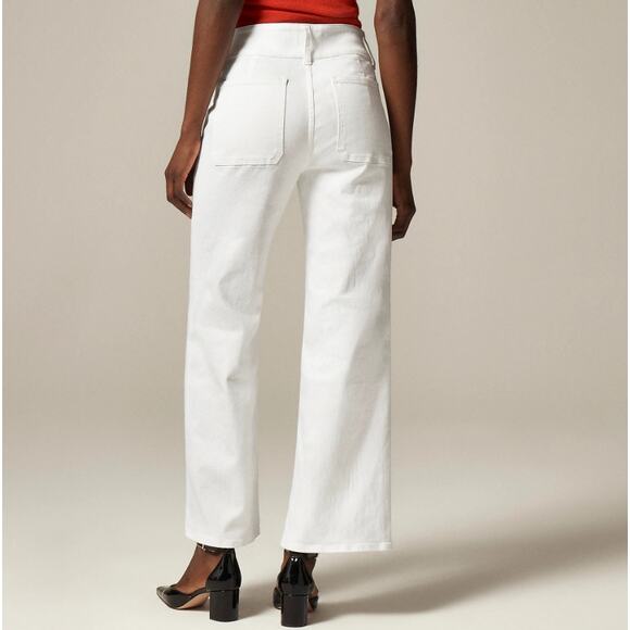 J.Crew Petite Slim Wide Leg Jeans WMNS 24P White Denim Stacked Buttons Stretch - Picture 2 of 7